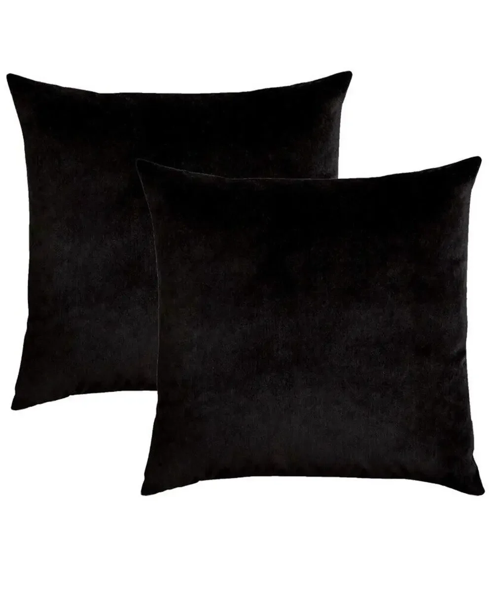 Set of 2 Black velvet pillow covers Couch Throw Pillow 18 x 18 New